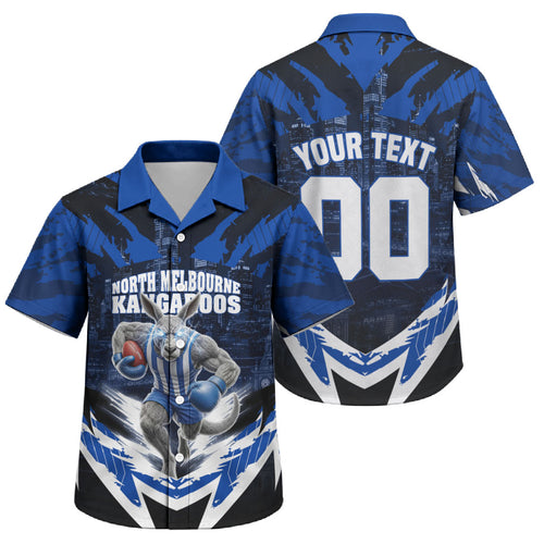 Personalised North Melbourne Kangaroos Football Family Matching Off Shoulder Maxi Dress and Hawaiian Shirt Fierce Kangaroo Mascot 3D Grunge City Art