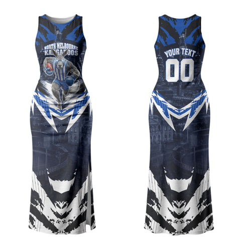 Personalised North Melbourne Kangaroos Football Family Matching Tank Maxi Dress and Hawaiian Shirt Fierce Kangaroo Mascot 3D Grunge City Art