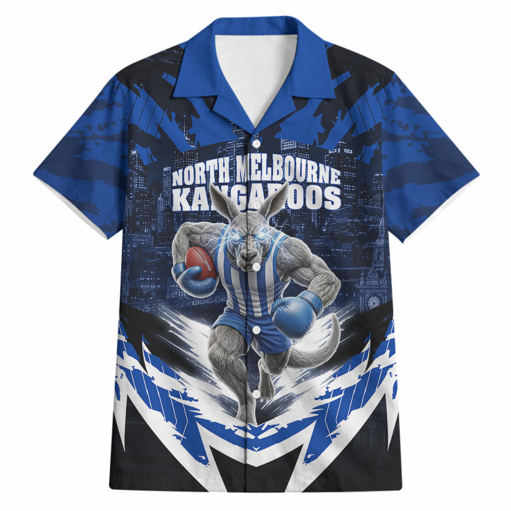 Personalised North Melbourne Kangaroos Football Hawaiian Shirt Fierce Kangaroo Mascot 3D Grunge City Art