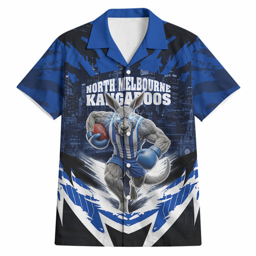 Personalised North Melbourne Kangaroos Football Hawaiian Shirt Fierce Kangaroo Mascot 3D Grunge City Art