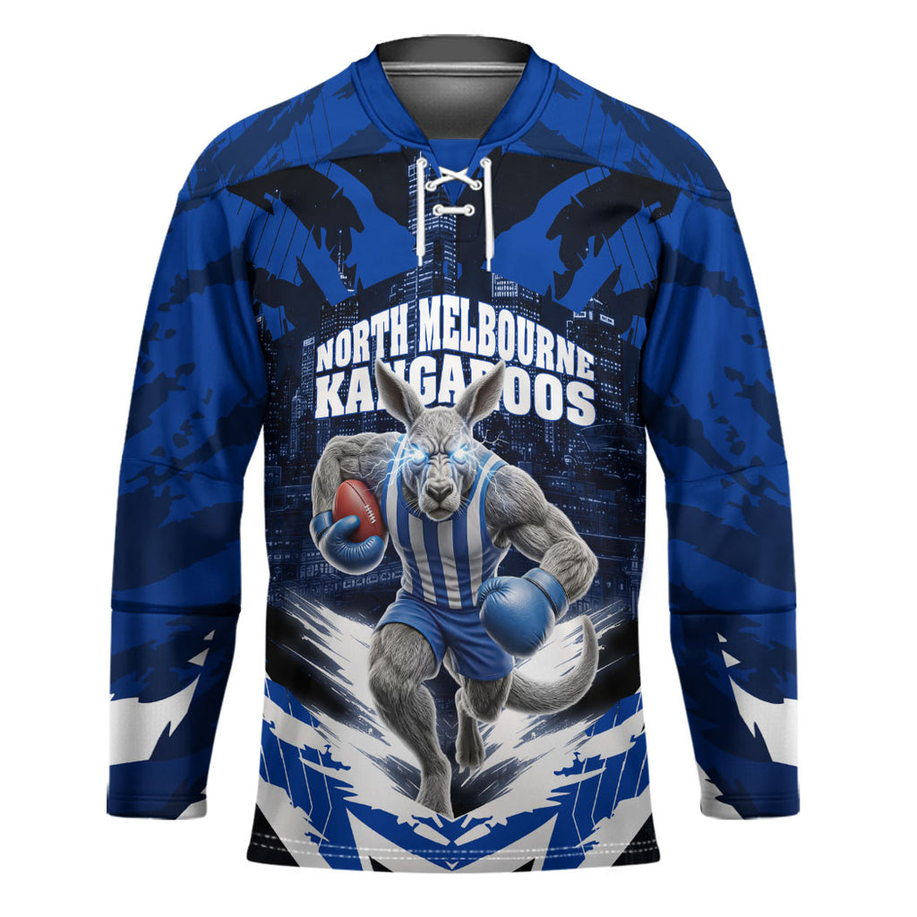 Personalised North Melbourne Kangaroos Football Hockey Jersey Fierce Kangaroo Mascot 3D Grunge City Art
