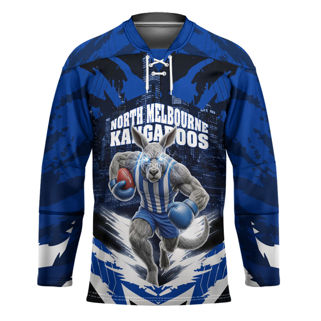 Personalised North Melbourne Kangaroos Football Hockey Jersey Fierce Kangaroo Mascot 3D Grunge City Art