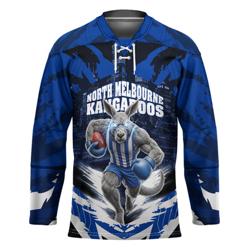 Personalised North Melbourne Kangaroos Football Hockey Jersey Fierce Kangaroo Mascot 3D Grunge City Art