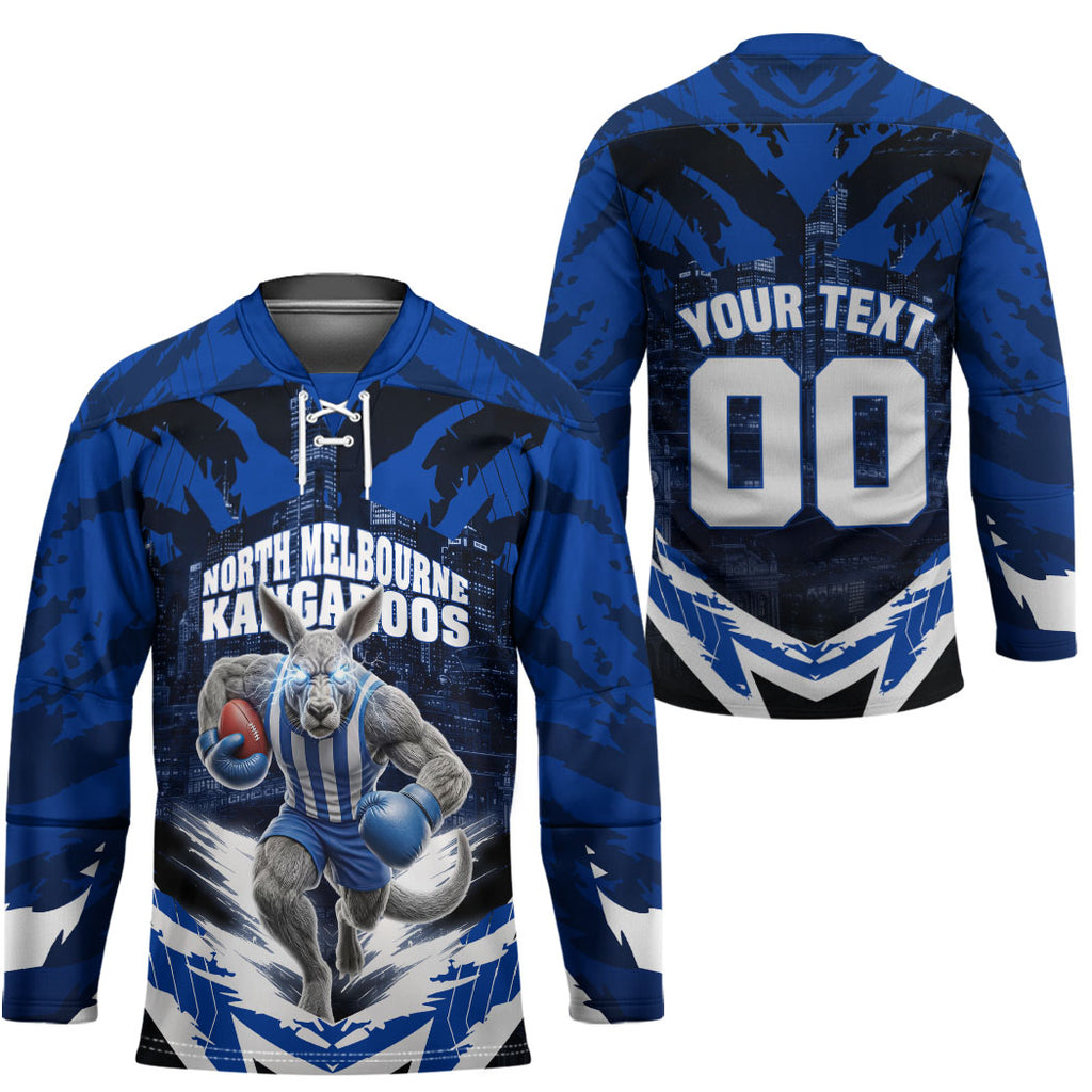 Personalised North Melbourne Kangaroos Football Hockey Jersey Fierce Kangaroo Mascot 3D Grunge City Art