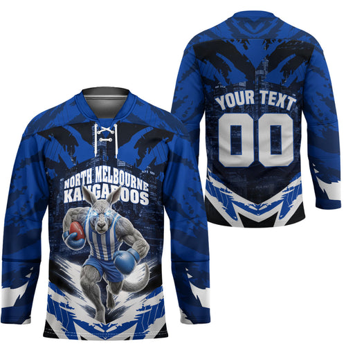 Personalised North Melbourne Kangaroos Football Hockey Jersey Fierce Kangaroo Mascot 3D Grunge City Art