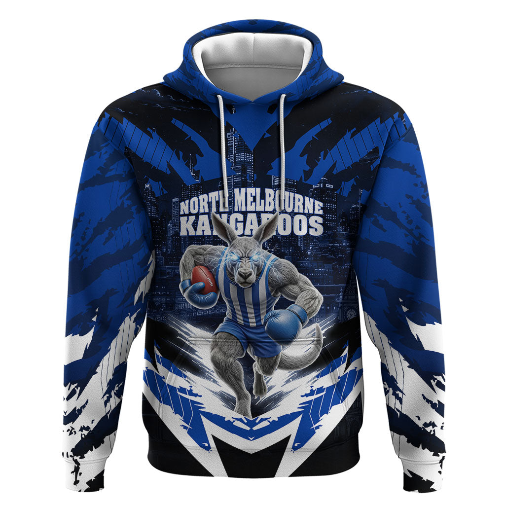 Personalised North Melbourne Kangaroos Football Hoodie Fierce Kangaroo Mascot 3D Grunge City Art