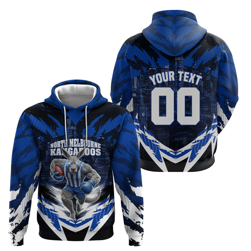 Personalised North Melbourne Kangaroos Football Hoodie Fierce Kangaroo Mascot 3D Grunge City Art