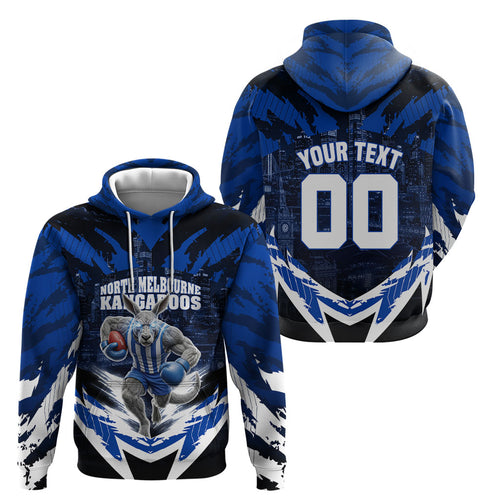 Personalised North Melbourne Kangaroos Football Hoodie Fierce Kangaroo Mascot 3D Grunge City Art