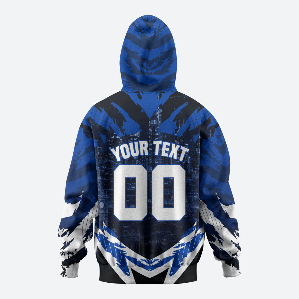 Personalised North Melbourne Kangaroos Football Hoodie Fierce Kangaroo Mascot 3D Grunge City Art