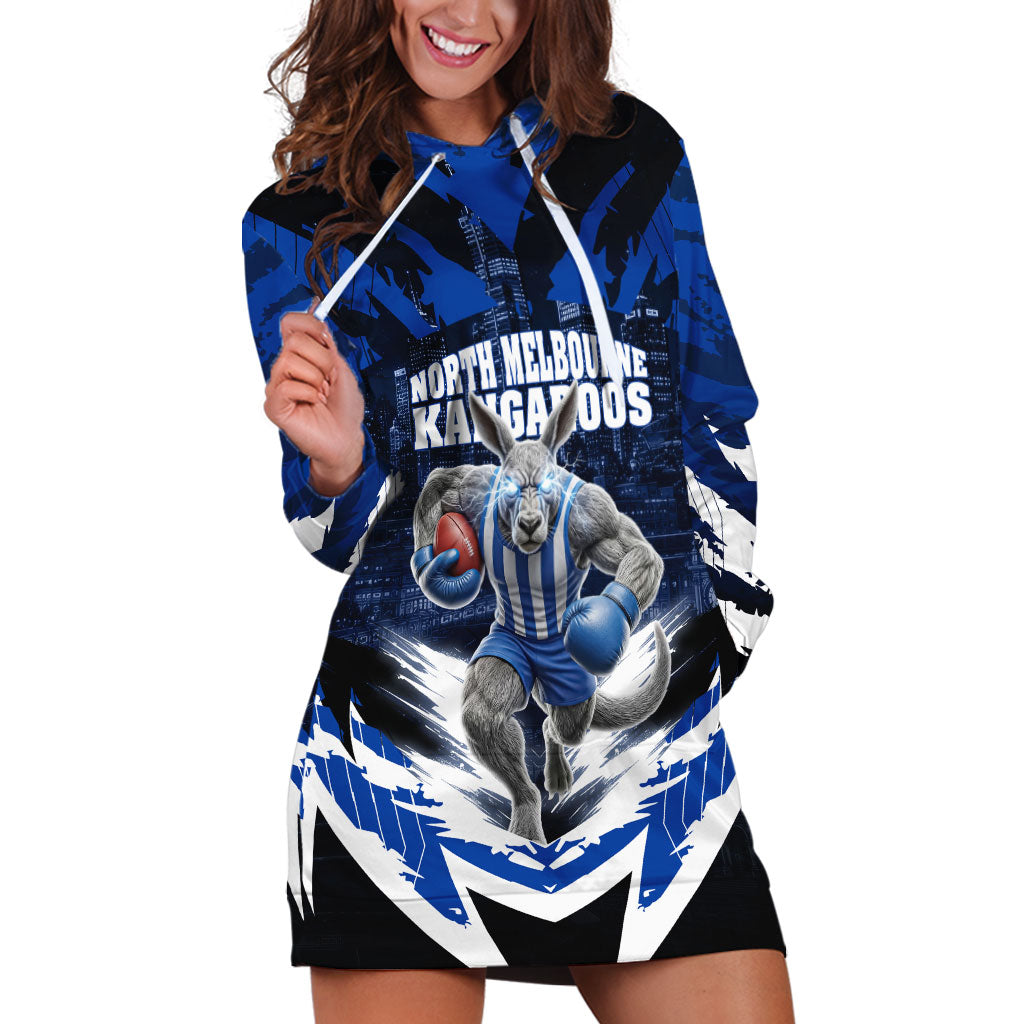 Personalised North Melbourne Kangaroos Football Hoodie Dress Fierce Kangaroo Mascot 3D Grunge City Art