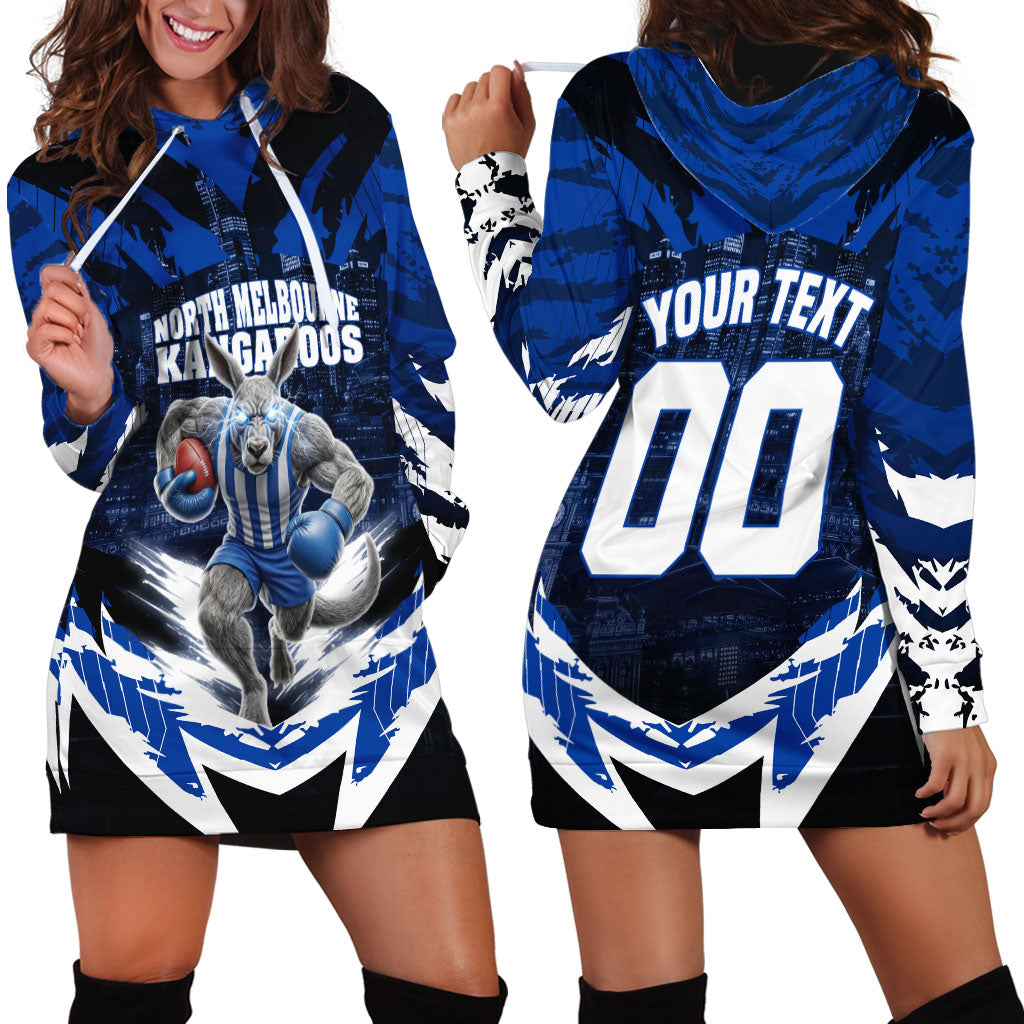 Personalised North Melbourne Kangaroos Football Hoodie Dress Fierce Kangaroo Mascot 3D Grunge City Art