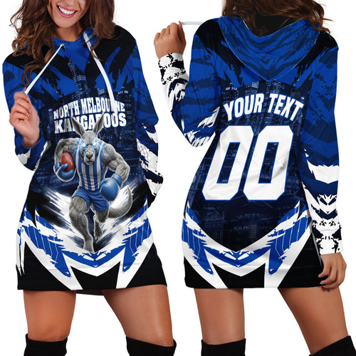 Personalised North Melbourne Kangaroos Football Hoodie Dress Fierce Kangaroo Mascot 3D Grunge City Art