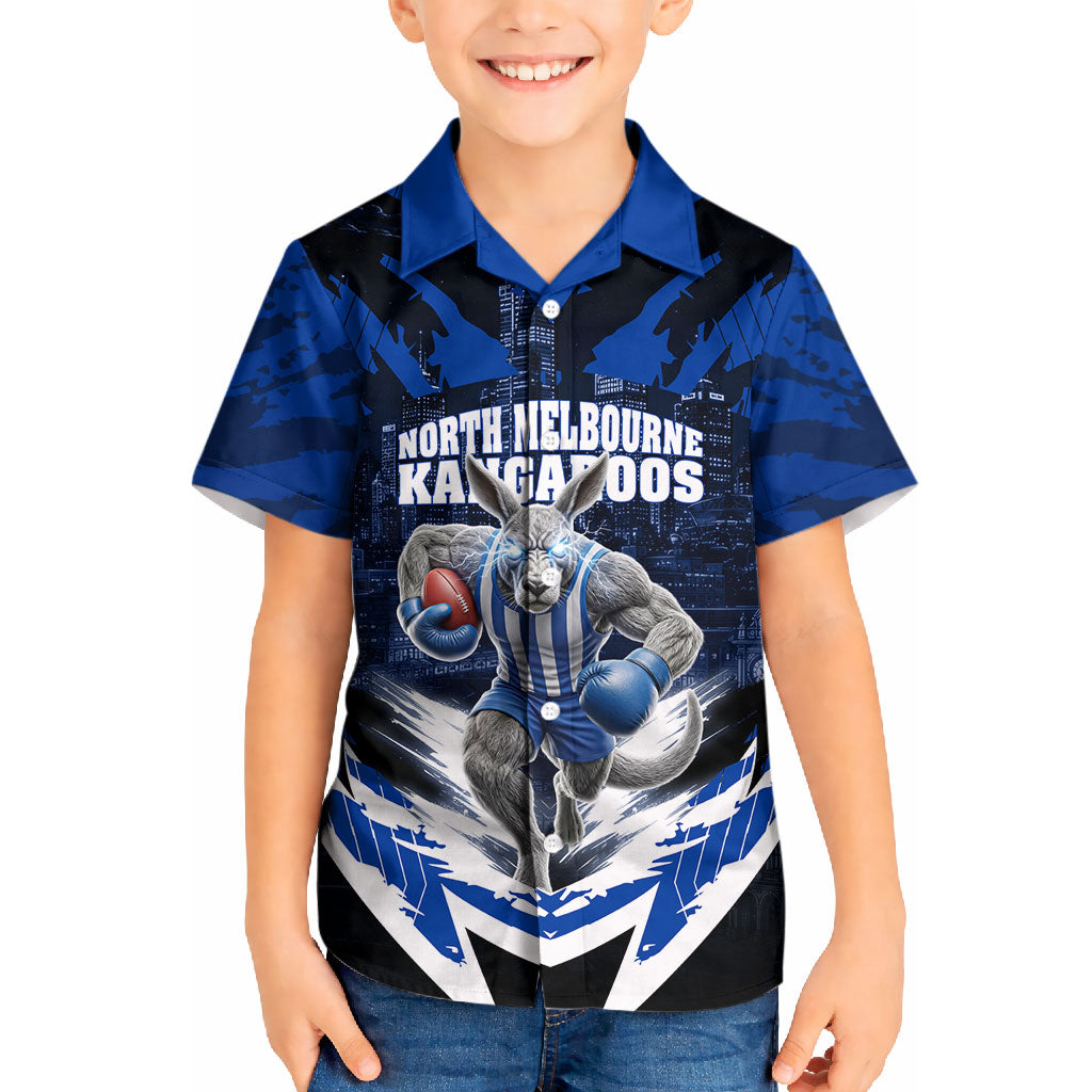 Personalised North Melbourne Kangaroos Football Kid Hawaiian Shirt Fierce Kangaroo Mascot 3D Grunge City Art
