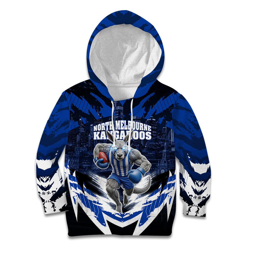 Personalised North Melbourne Kangaroos Football Kid Hoodie Fierce Kangaroo Mascot 3D Grunge City Art