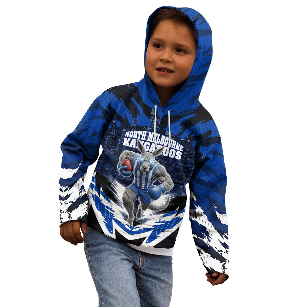 Personalised North Melbourne Kangaroos Football Kid Hoodie Fierce Kangaroo Mascot 3D Grunge City Art