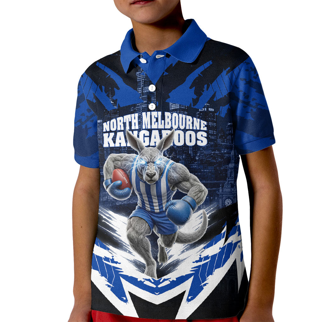 Personalised North Melbourne Kangaroos Football Kid Polo Shirt Fierce Kangaroo Mascot 3D Grunge City Art