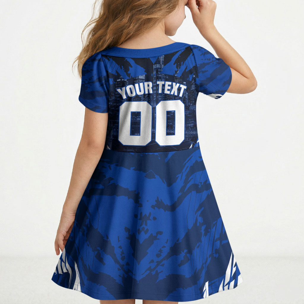 Personalised North Melbourne Kangaroos Football Kid Short Sleeve Dress Fierce Kangaroo Mascot 3D Grunge City Art