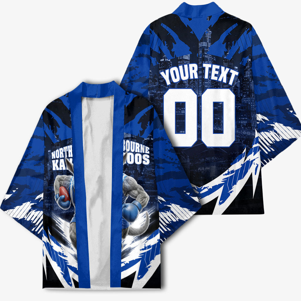 Personalised North Melbourne Kangaroos Football Kimono Fierce Kangaroo Mascot 3D Grunge City Art