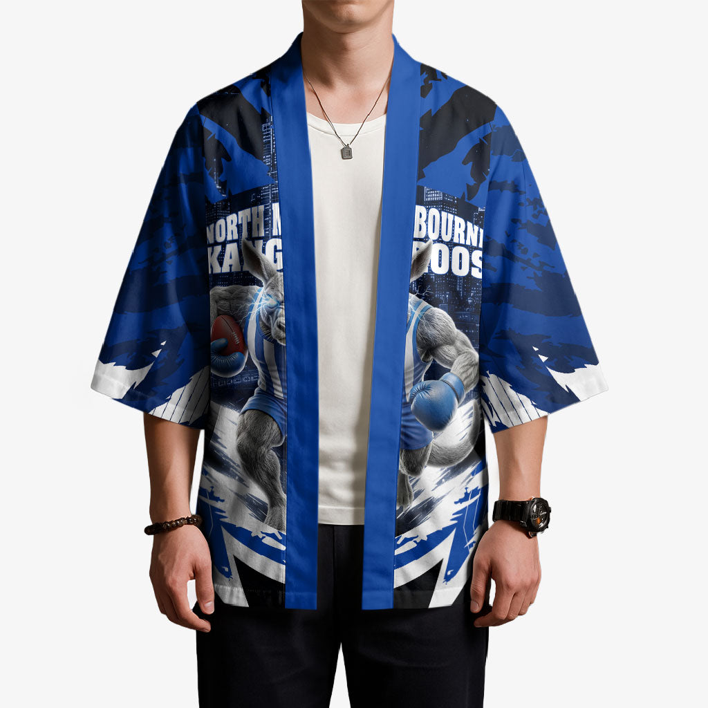 Personalised North Melbourne Kangaroos Football Kimono Fierce Kangaroo Mascot 3D Grunge City Art