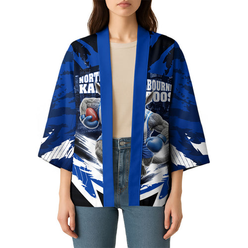 Personalised North Melbourne Kangaroos Football Kimono Fierce Kangaroo Mascot 3D Grunge City Art