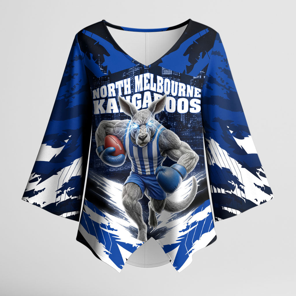 Personalised North Melbourne Kangaroos Football Kimono Sleeve Blouse Fierce Kangaroo Mascot 3D Grunge City Art