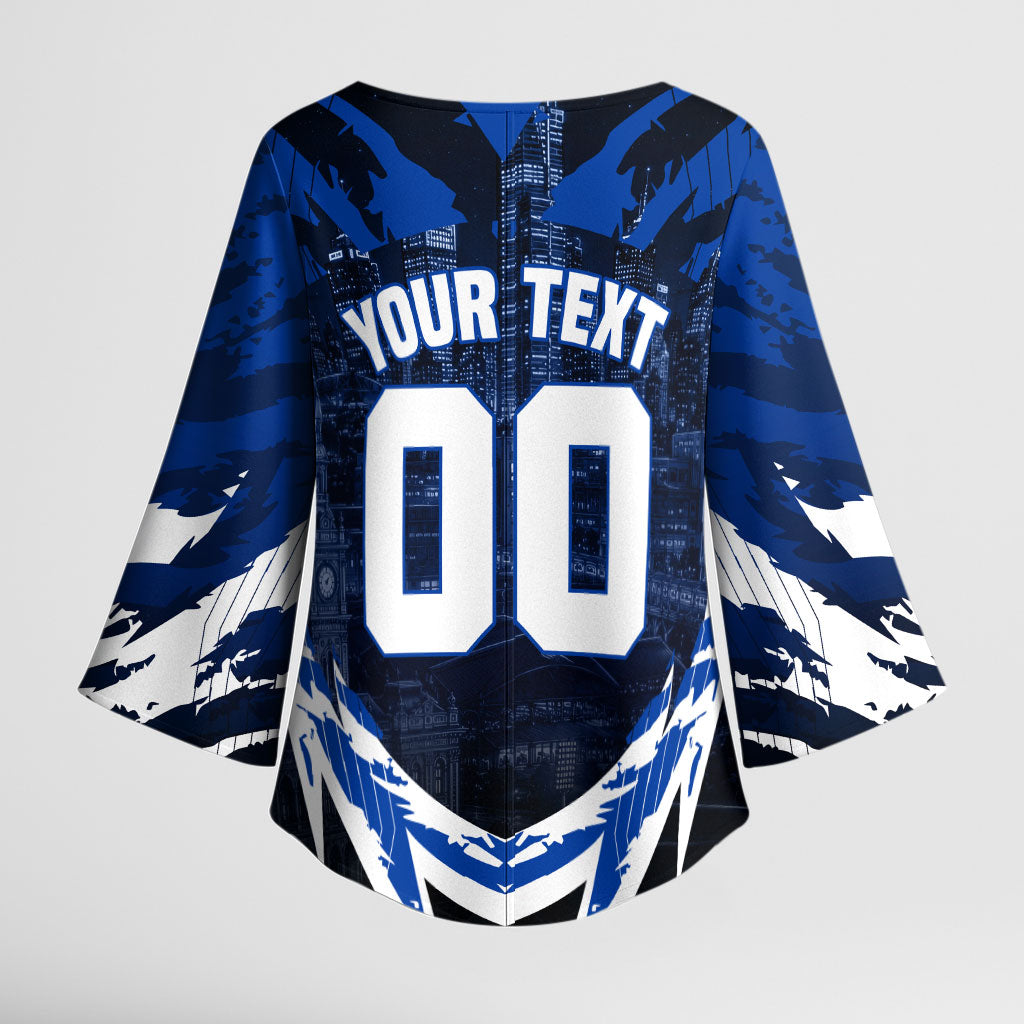 Personalised North Melbourne Kangaroos Football Kimono Sleeve Blouse Fierce Kangaroo Mascot 3D Grunge City Art