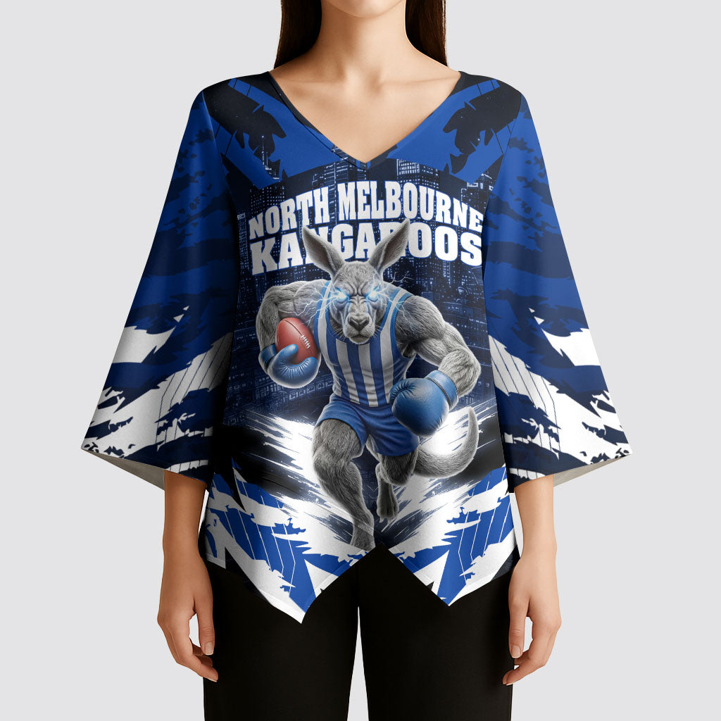 Personalised North Melbourne Kangaroos Football Kimono Sleeve Blouse Fierce Kangaroo Mascot 3D Grunge City Art
