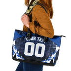 Personalised North Melbourne Kangaroos Football Leather Tote Bag Fierce Kangaroo Mascot 3D Grunge City Art