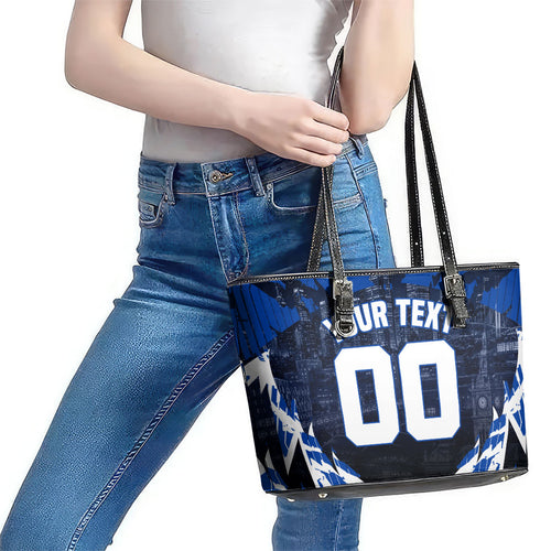 Personalised North Melbourne Kangaroos Football Leather Tote Bag Fierce Kangaroo Mascot 3D Grunge City Art