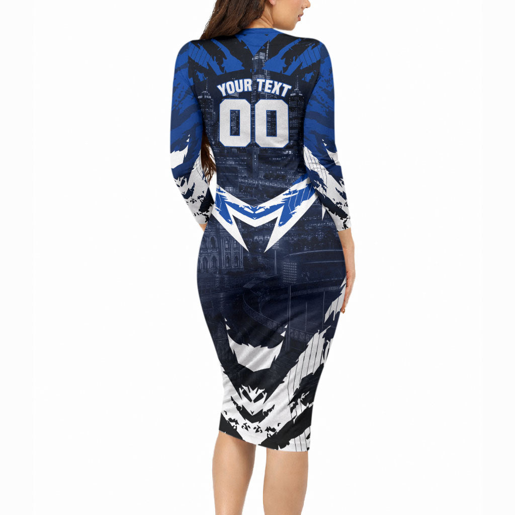 Personalised North Melbourne Kangaroos Football Long Sleeve Bodycon Dress Fierce Kangaroo Mascot 3D Grunge City Art