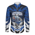 Personalised North Melbourne Kangaroos Football Long Sleeve Button Shirt Fierce Kangaroo Mascot 3D Grunge City Art
