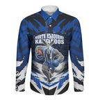 Personalised North Melbourne Kangaroos Football Long Sleeve Button Shirt Fierce Kangaroo Mascot 3D Grunge City Art