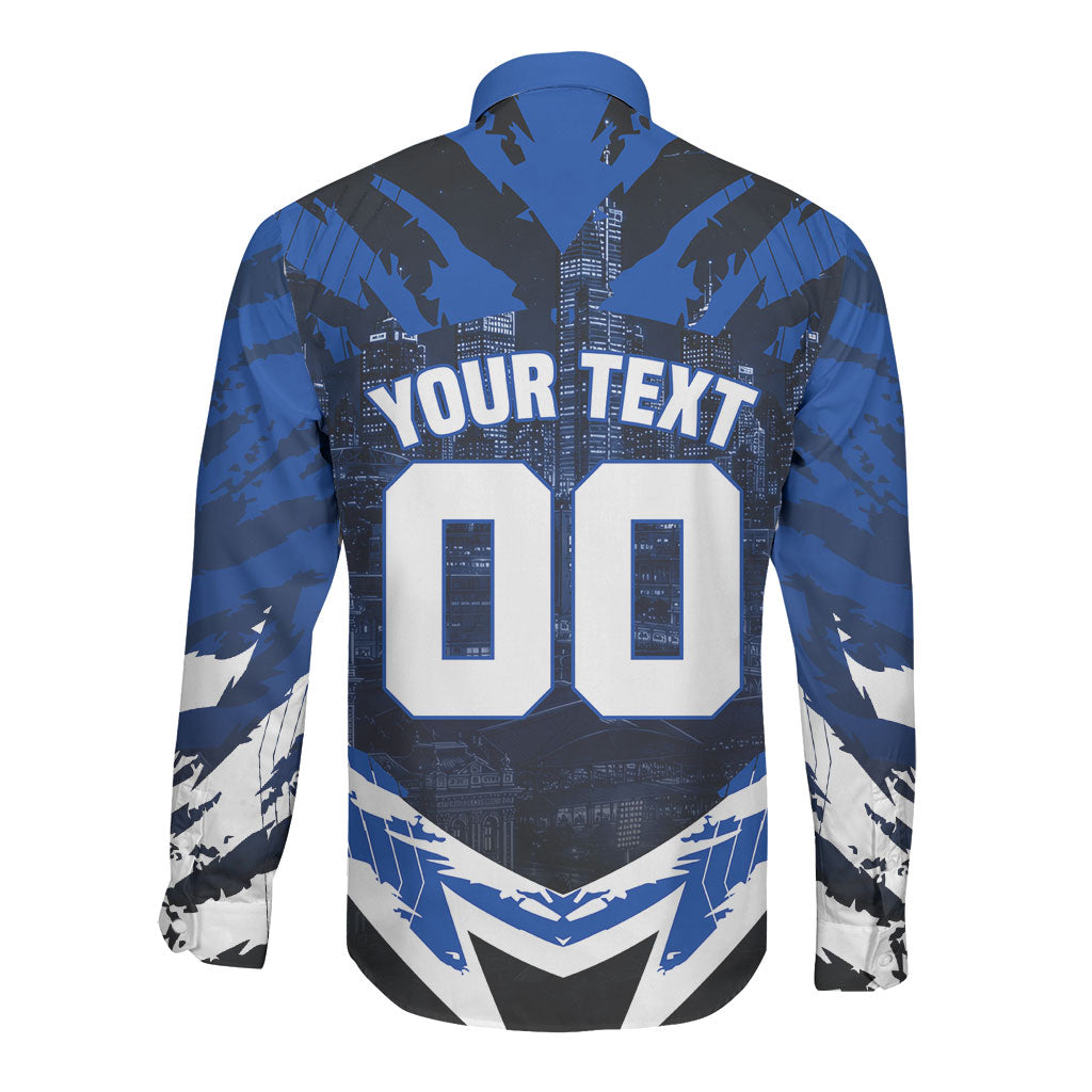 Personalised North Melbourne Kangaroos Football Long Sleeve Button Shirt Fierce Kangaroo Mascot 3D Grunge City Art
