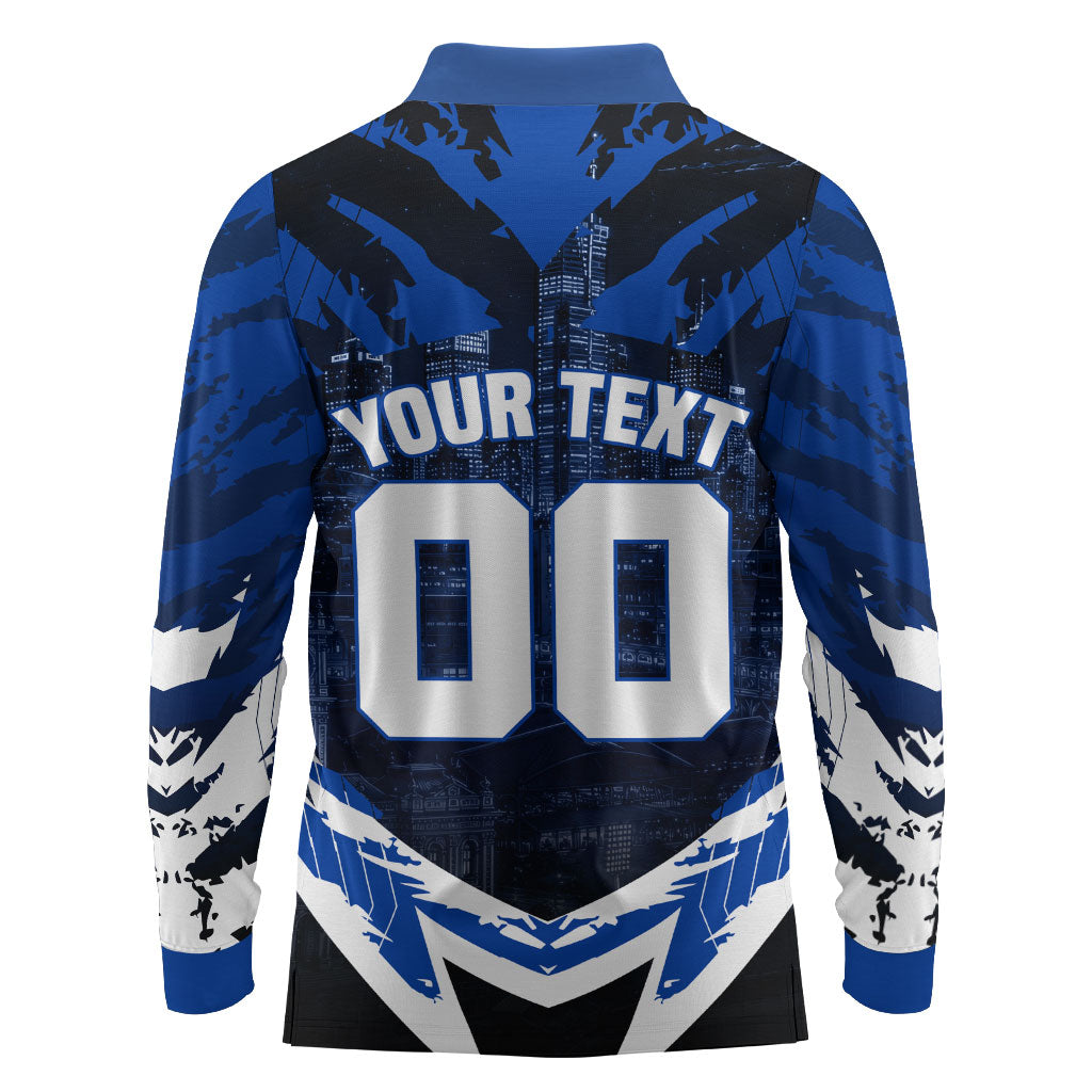 Personalised North Melbourne Kangaroos Football Long Sleeve Polo Shirt Fierce Kangaroo Mascot 3D Grunge City Art