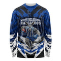Personalised North Melbourne Kangaroos Football Long Sleeve Shirt Fierce Kangaroo Mascot 3D Grunge City Art