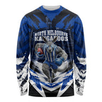 Personalised North Melbourne Kangaroos Football Long Sleeve Shirt Fierce Kangaroo Mascot 3D Grunge City Art