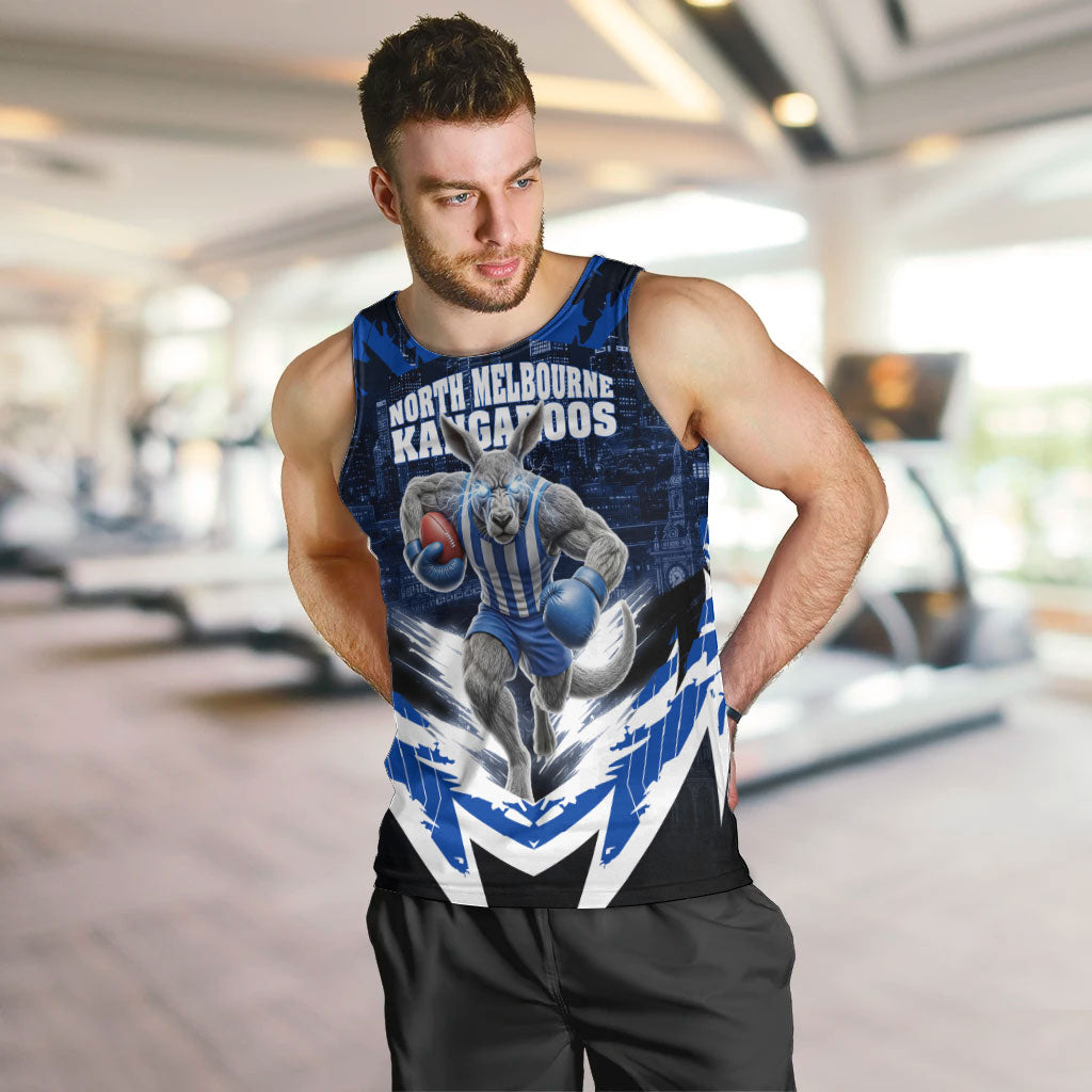 Personalised North Melbourne Kangaroos Football Men Tank Top Fierce Kangaroo Mascot 3D Grunge City Art