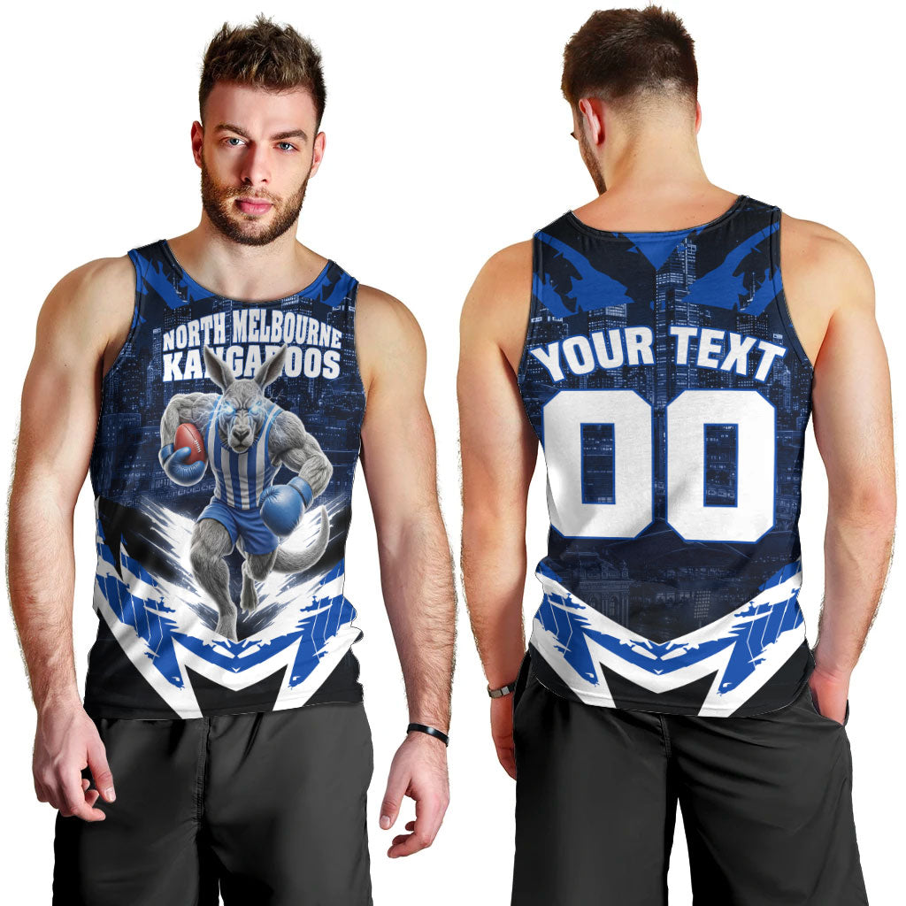 Personalised North Melbourne Kangaroos Football Men Tank Top Fierce Kangaroo Mascot 3D Grunge City Art