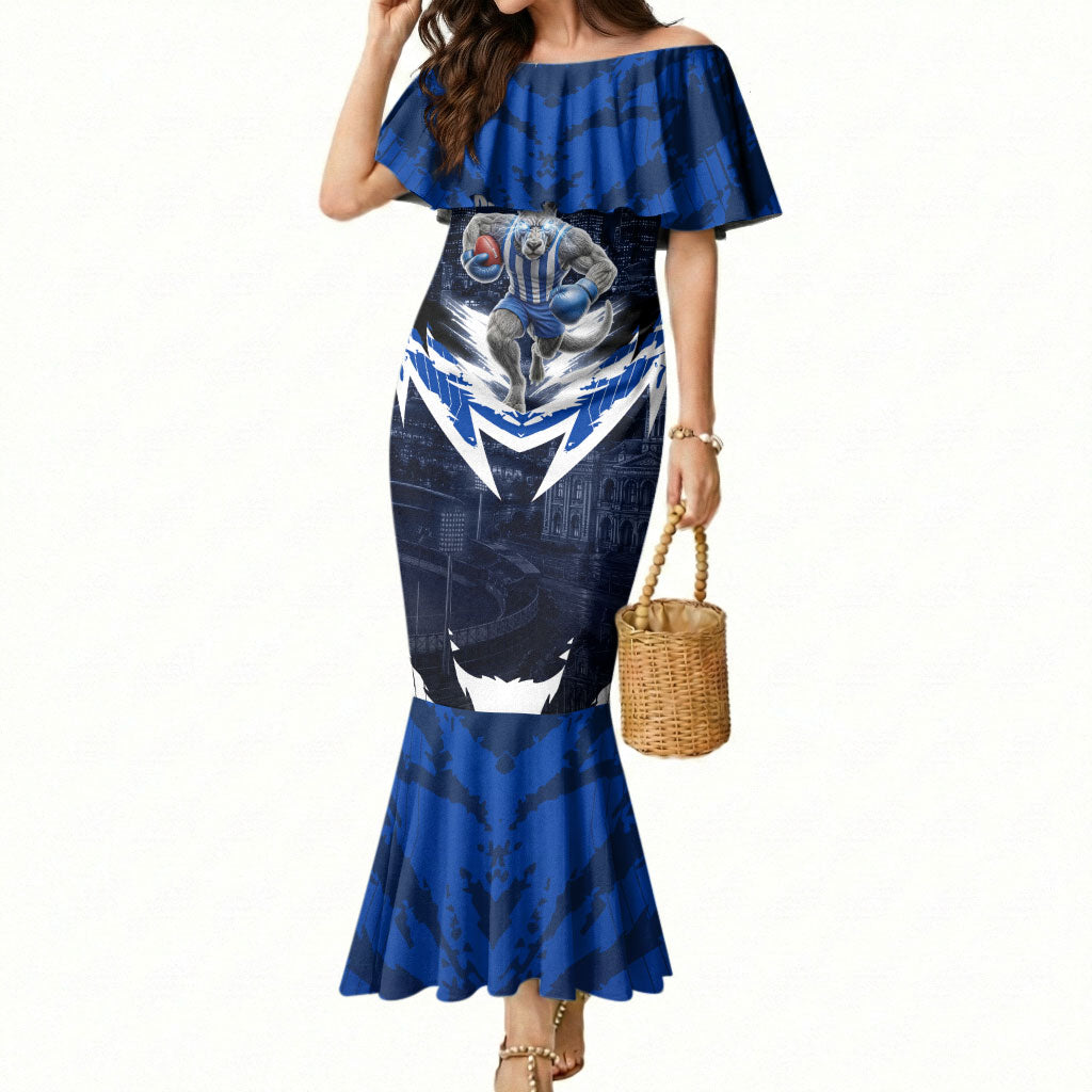 Personalised North Melbourne Kangaroos Football Mermaid Dress Fierce Kangaroo Mascot 3D Grunge City Art