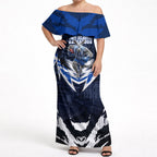 Personalised North Melbourne Kangaroos Football Off Shoulder Maxi Dress Fierce Kangaroo Mascot 3D Grunge City Art