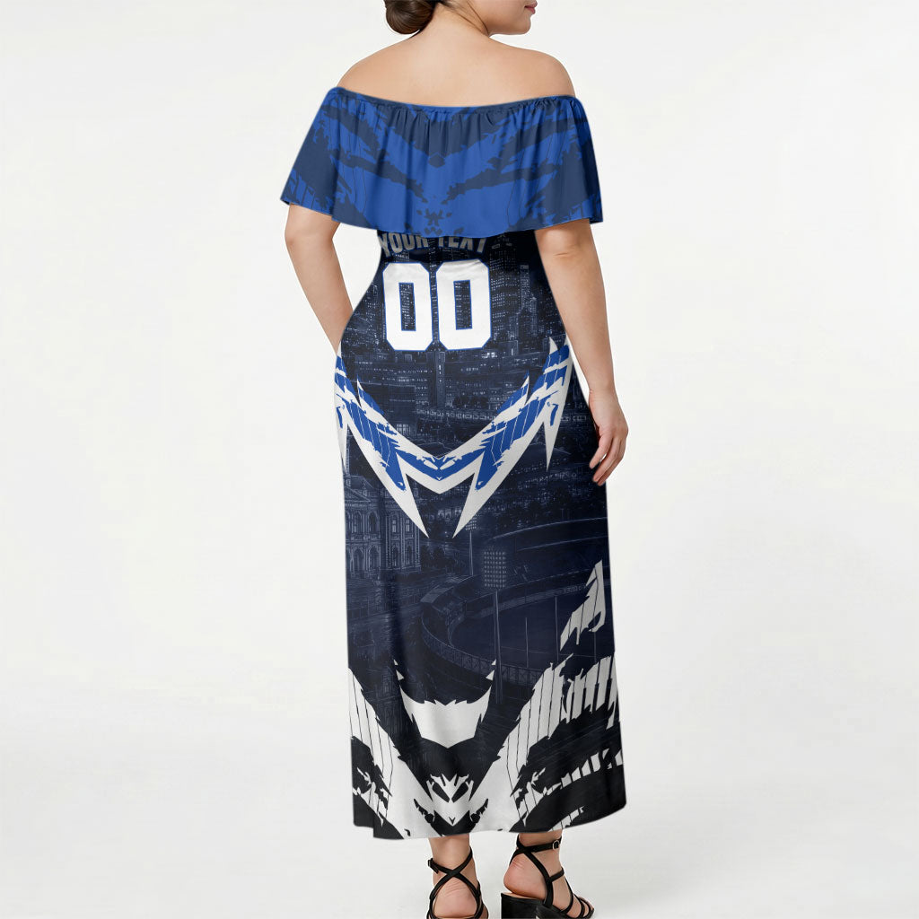 Personalised North Melbourne Kangaroos Football Off Shoulder Maxi Dress Fierce Kangaroo Mascot 3D Grunge City Art