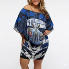 Personalised North Melbourne Kangaroos Football Off Shoulder Short Dress Fierce Kangaroo Mascot 3D Grunge City Art