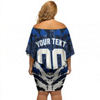 Personalised North Melbourne Kangaroos Football Off Shoulder Short Dress Fierce Kangaroo Mascot 3D Grunge City Art