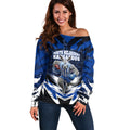 Personalised North Melbourne Kangaroos Football Off Shoulder Sweater Fierce Kangaroo Mascot 3D Grunge City Art