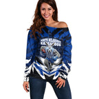 Personalised North Melbourne Kangaroos Football Off Shoulder Sweater Fierce Kangaroo Mascot 3D Grunge City Art