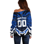 Personalised North Melbourne Kangaroos Football Off Shoulder Sweater Fierce Kangaroo Mascot 3D Grunge City Art