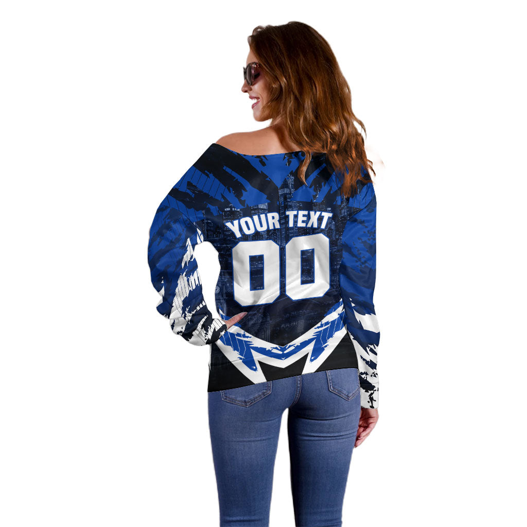 Personalised North Melbourne Kangaroos Football Off Shoulder Sweater Fierce Kangaroo Mascot 3D Grunge City Art