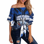 Personalised North Melbourne Kangaroos Football Off Shoulder Wrap Waist Top Fierce Kangaroo Mascot 3D Grunge City Art