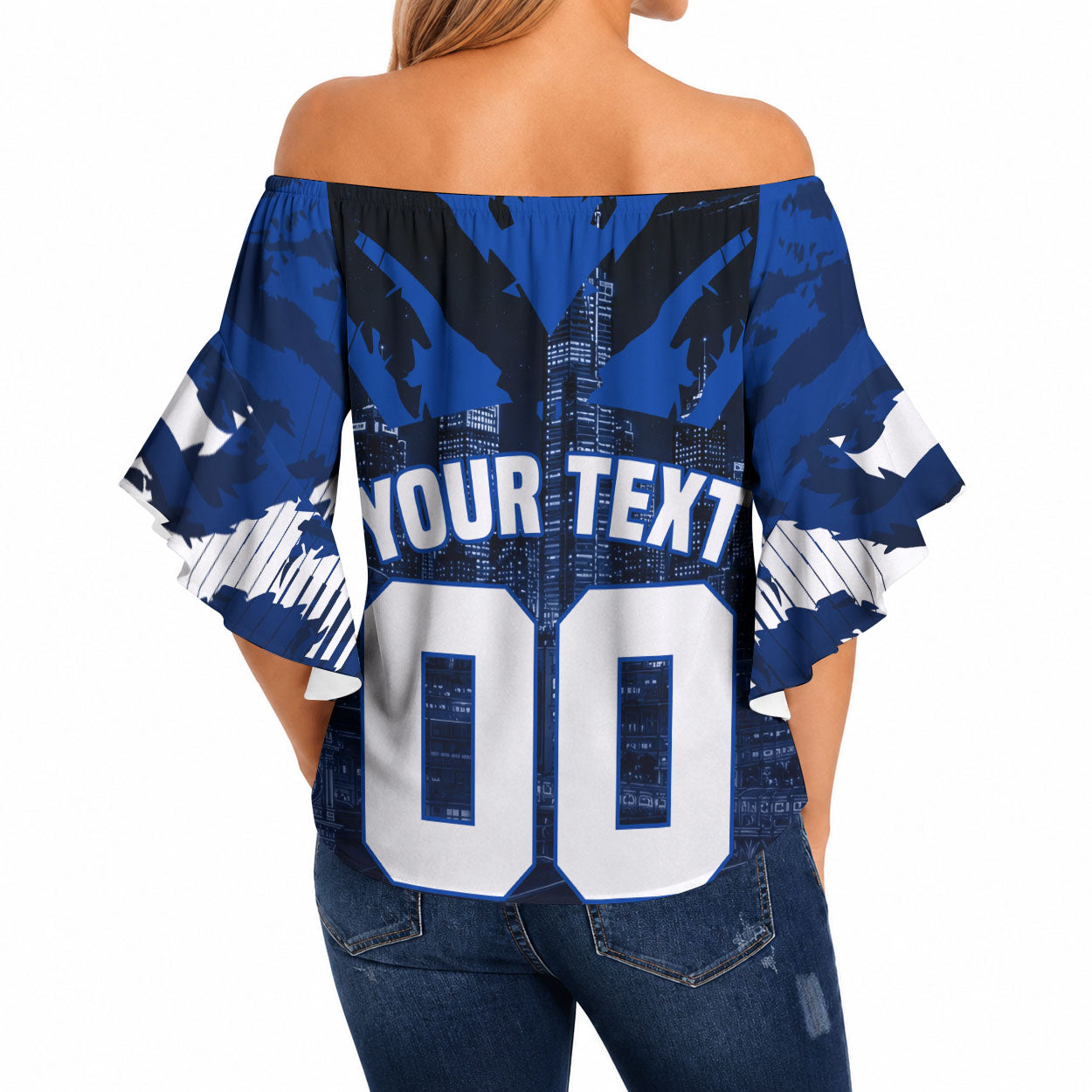 Personalised North Melbourne Kangaroos Football Off Shoulder Wrap Waist Top Fierce Kangaroo Mascot 3D Grunge City Art