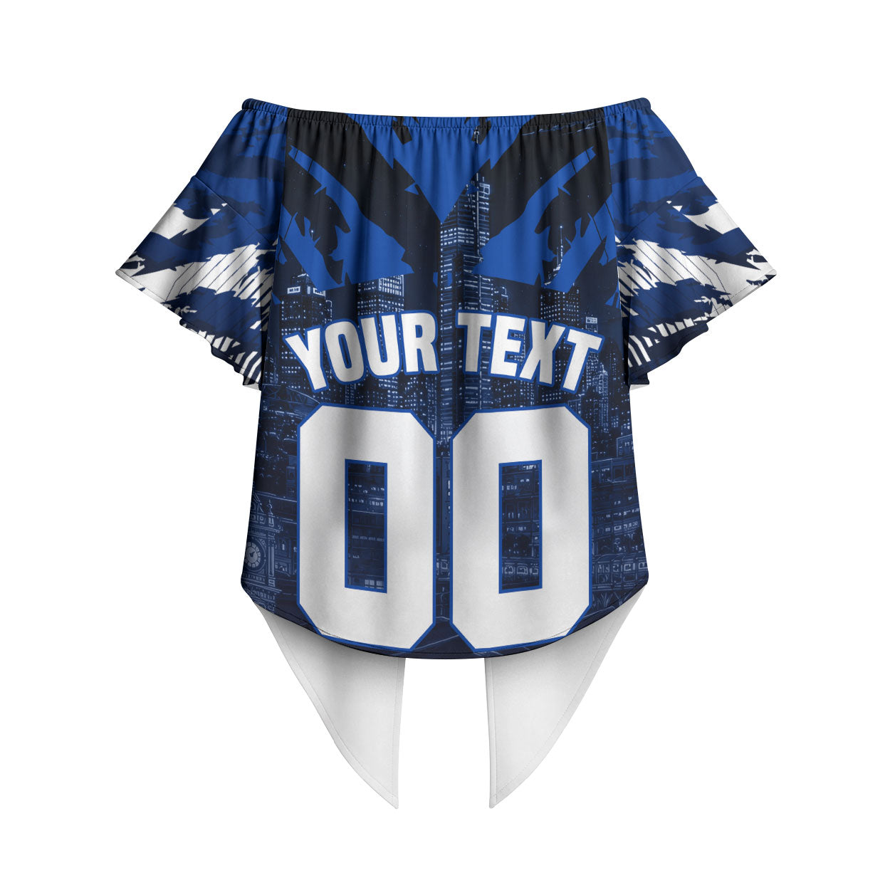 Personalised North Melbourne Kangaroos Football Off Shoulder Wrap Waist Top Fierce Kangaroo Mascot 3D Grunge City Art